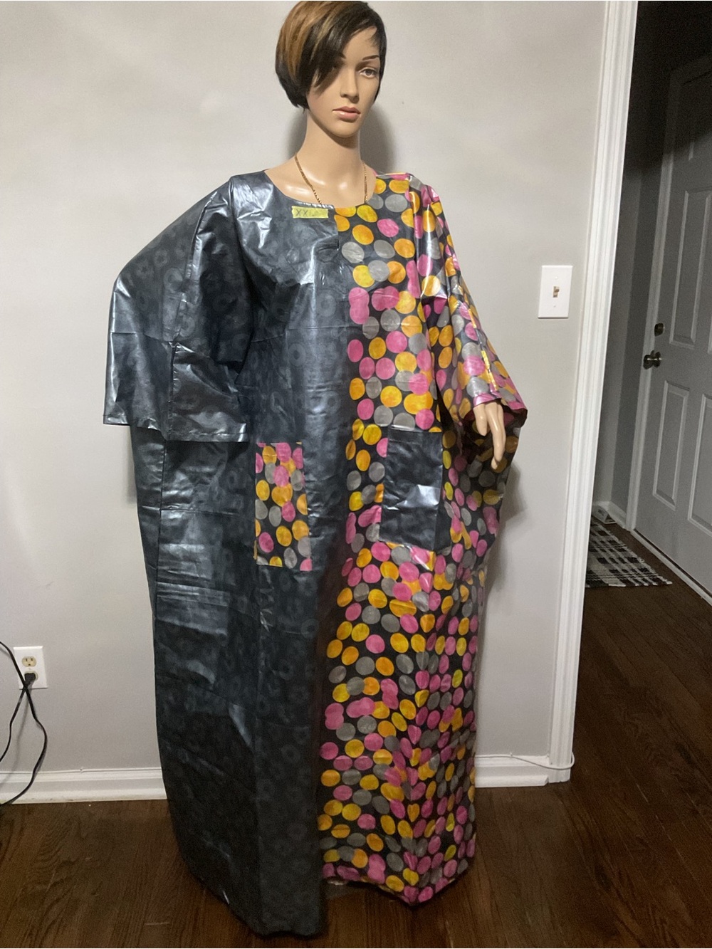 Two-Tone Polka Dot Maxi Dress in Black, Pink & Yellow Africa’s boubou